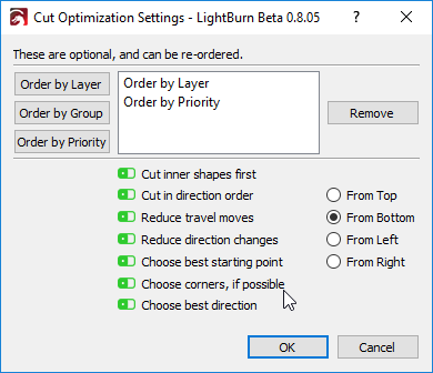 LightBurn 0.8.05 - New cut planner, lots of new extras and fixes