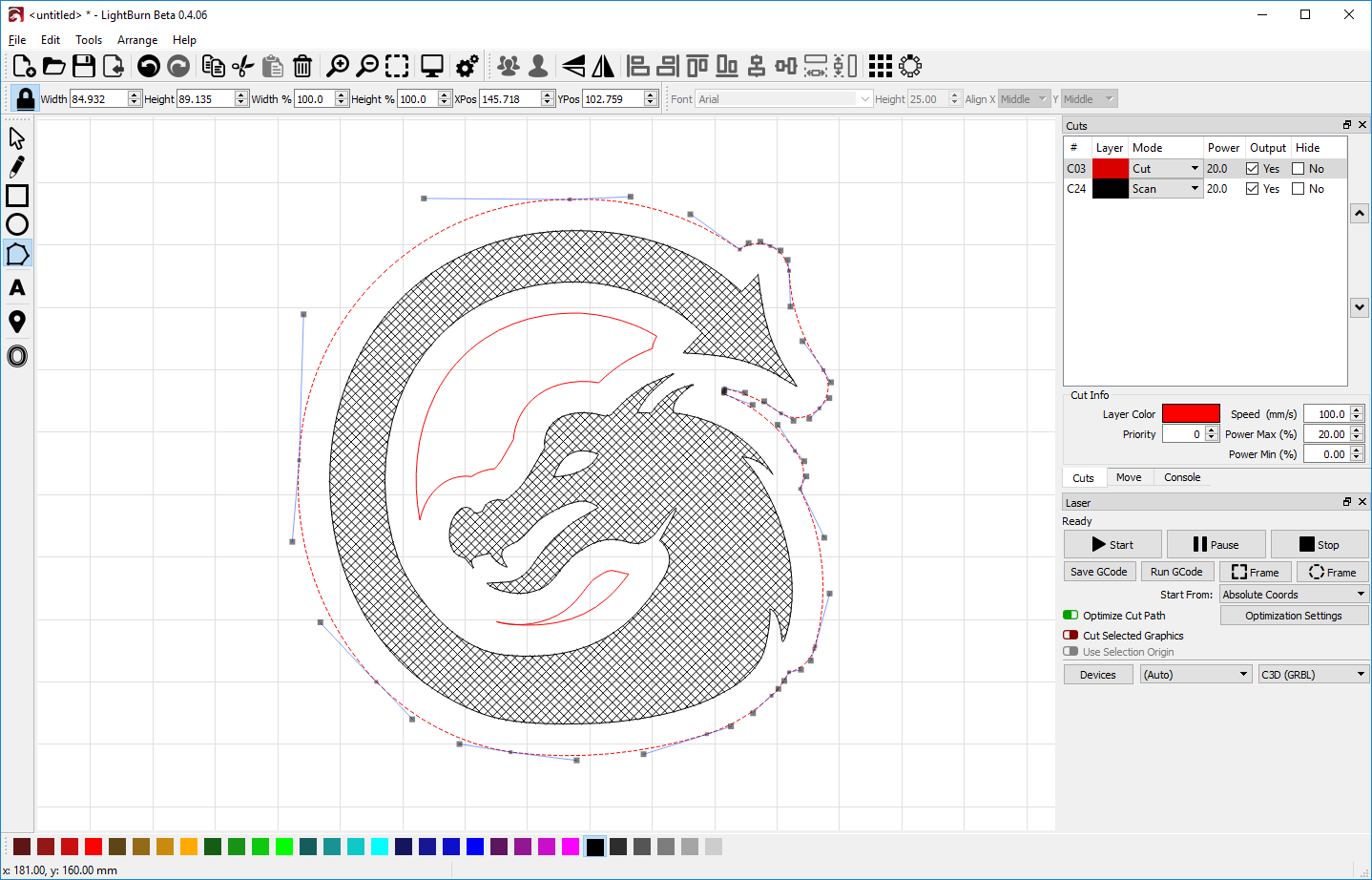 LightBurn vector editing